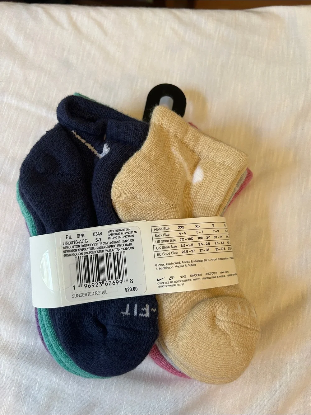 Nike Kids Athletic Ankle Socks - 6 Pack YTH 10C - 3Y (XS) Multiple Colors